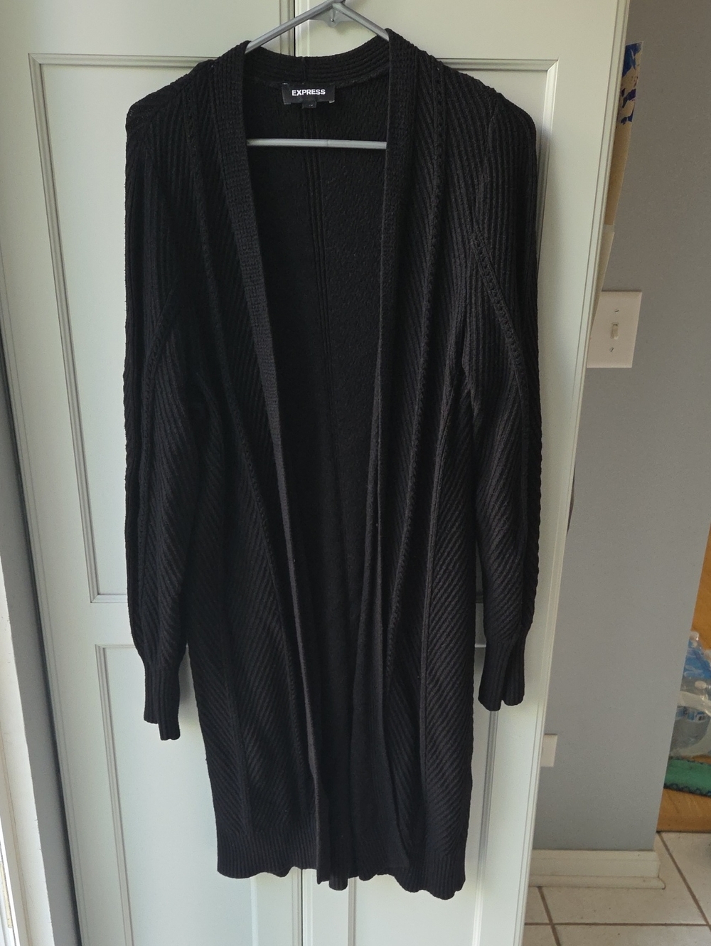 Express Black Ribbed Open-Front Long Cardigan